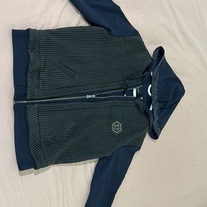 A navy and leather jumpsuit